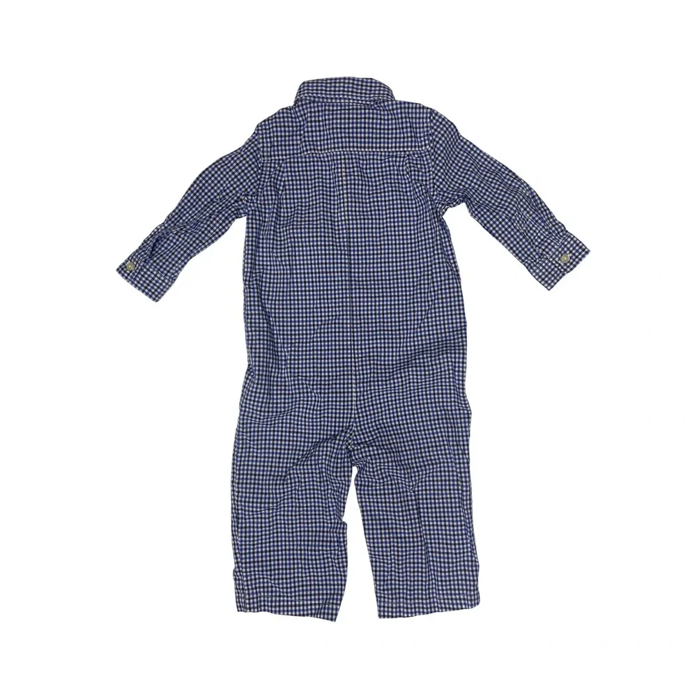 Ralph Lauren Blue Gingham Coverall Romper Infant Boys 9M